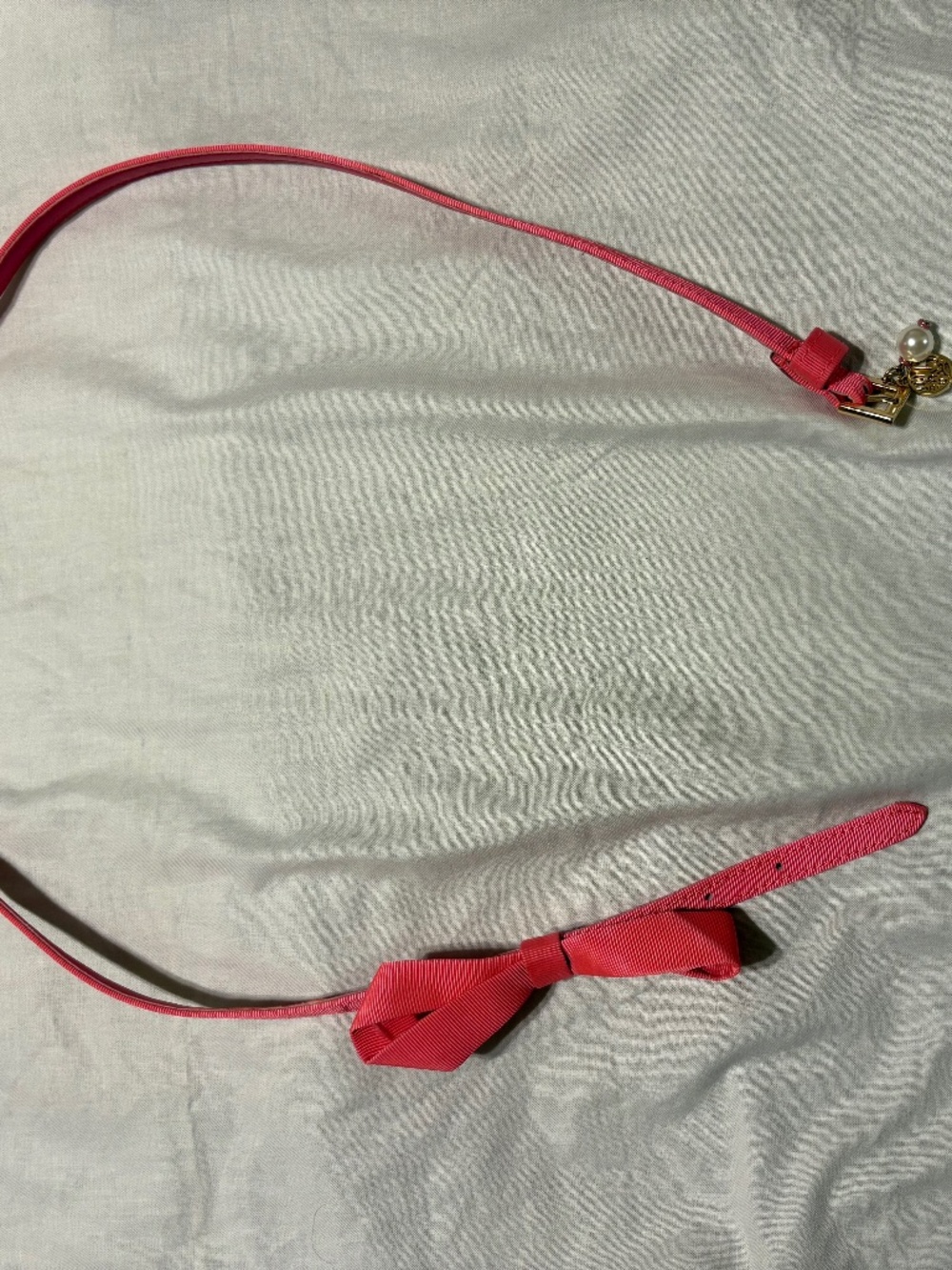 Lilly Pulitzer Pink Grosgrain Bow Skinny Belt M/L Faux Pearl Charm Y2K Coquette